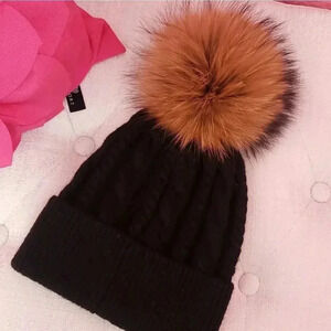 C.C. Beanie with Snap Faux Fur Pom